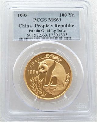1993-LD China Large Date Panda 100 Yuan Gold 1oz Coin PCGS MS69