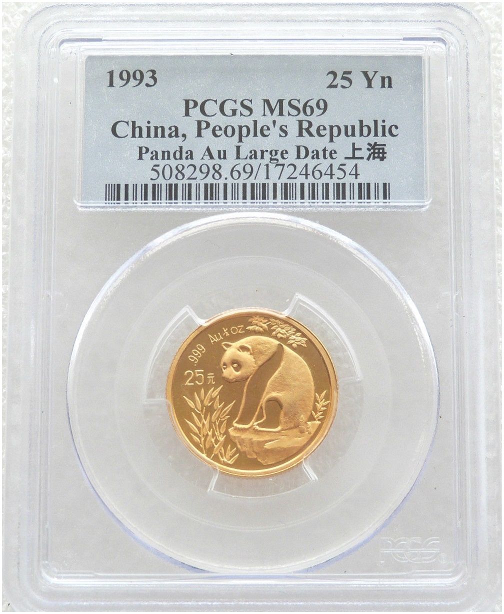 1993-LD China Large Date Panda 25 Yuan Gold 1/4oz Coin PCGS MS69