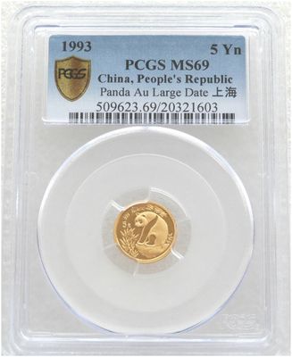1993-LD China Large Date Panda 5 Yuan Gold 1/20oz Coin PCGS MS69