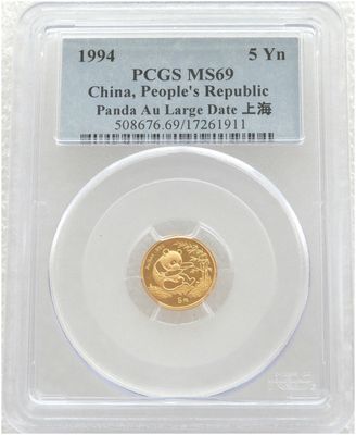 1994-LD China Large Date Panda 5 Yuan Gold 1/20oz Coin PCGS MS69