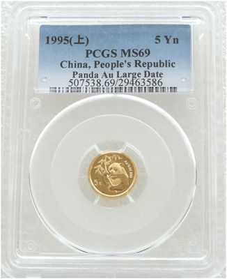 1995-LD China Large Date Panda 5 Yuan Gold 1/20oz Coin PCGS MS69