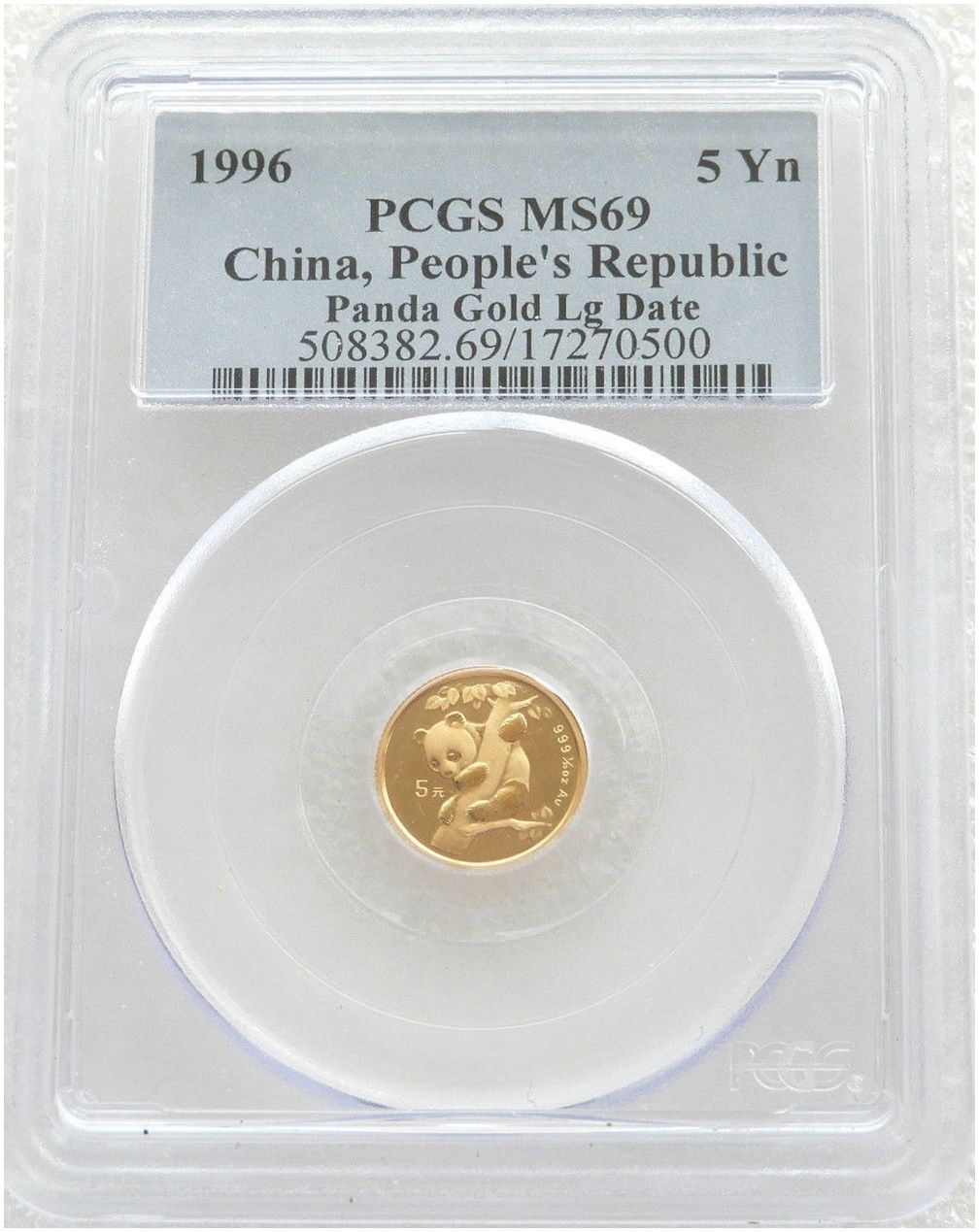 1996-LD China Large Date Panda 5 Yuan Gold 1/20oz Coin PCGS MS69 1996-LD China Large Date Panda 5 Yuan Gold 1/20oz Coin PCGS MS69