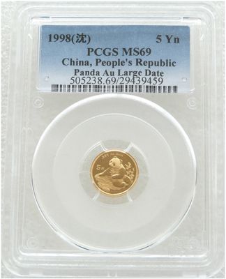 1998-LD China Large Date Panda 5 Yuan Gold 1/20oz Coin PCGS MS69