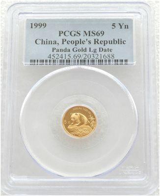 1999-LD China Large Date Panda 5 Yuan Gold 1/20oz Coin PCGS MS69