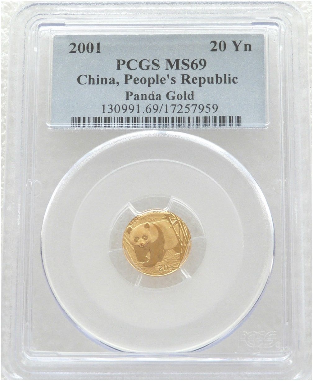2001 China Panda 20 Yuan Gold 1/20oz Coin PCGS MS69
