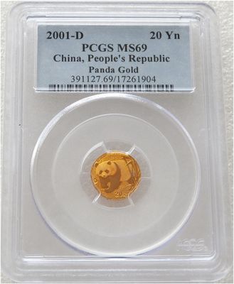 2001-D China Panda 20 Yuan Gold 1/20oz Coin PCGS MS69 2001-D China Panda 20 Yuan Gold 1/20oz Coin PCGS MS69