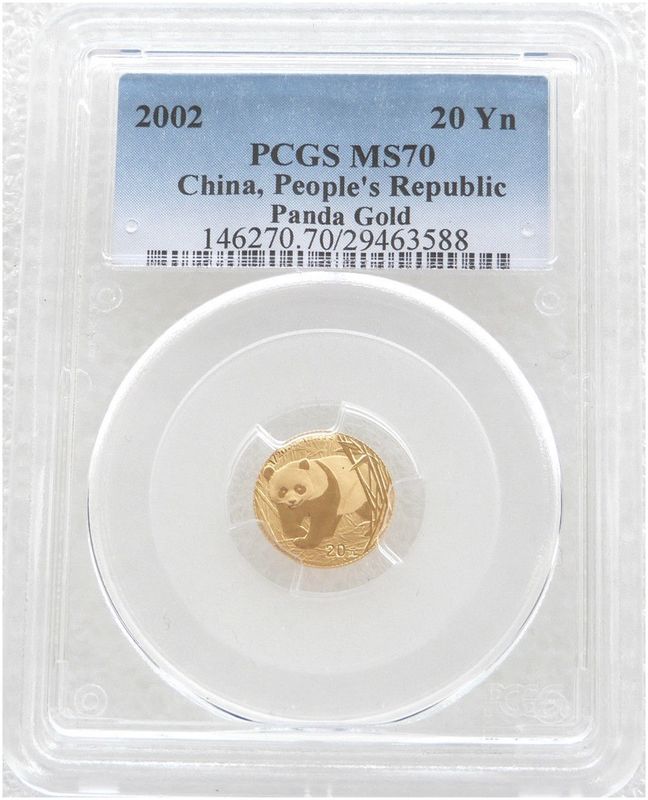 2002 China Panda 20 Yuan Gold 1/20oz Coin PCGS MS70 2002 China Panda 20 Yuan Gold 1/20oz Coin PCGS MS70