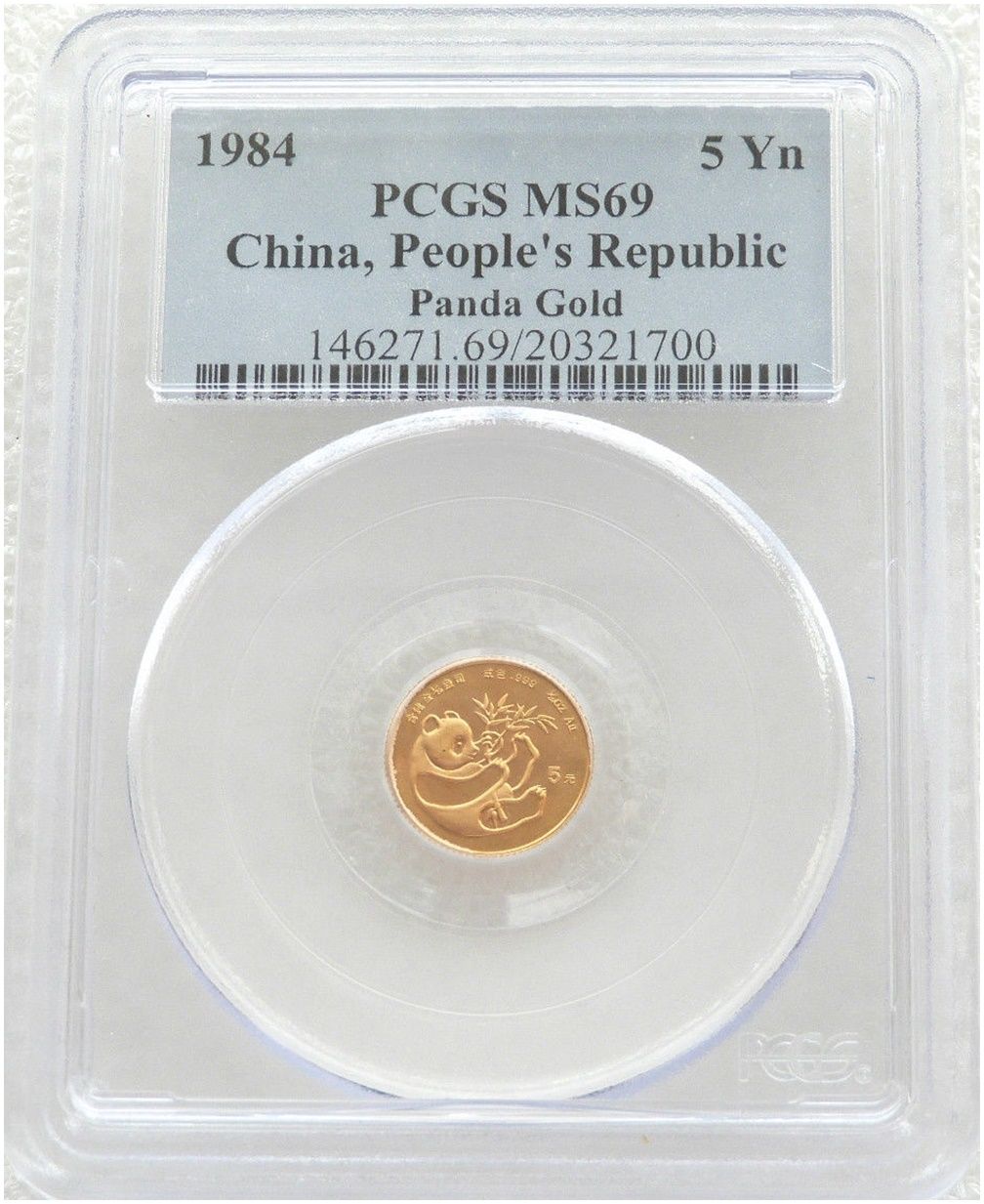 1984 China Panda 5 Yuan Gold 1/20oz Coin PCGS MS69
