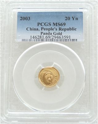 2003 China Panda 20 Yuan Gold 1/20oz Coin PCGS MS69 2003 China Panda 20 Yuan Gold 1/20oz Coin PCGS MS69