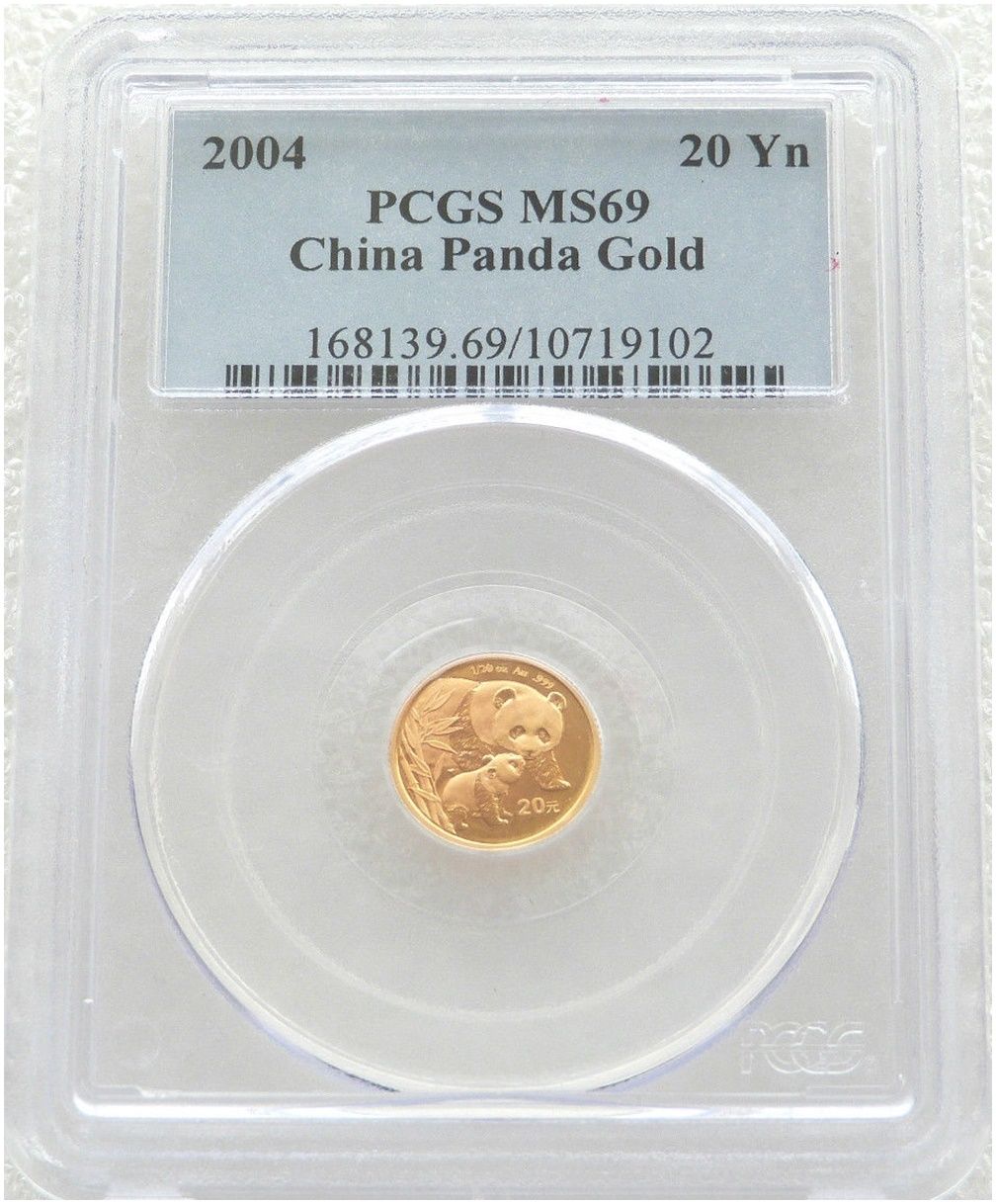 2004 China Panda 20 Yuan Gold 1/20oz Coin PCGS MS69