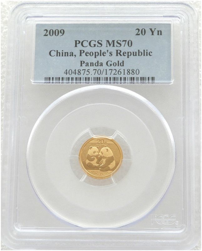 2009 China Panda 20 Yuan Gold 1/20oz Coin PCGS MS70