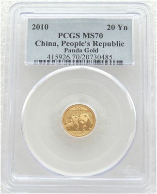 2010 China Panda 20 Yuan Gold 1/20oz Coin PCGS MS70 2010 China Panda 20 Yuan Gold 1/20oz Coin PCGS MS70