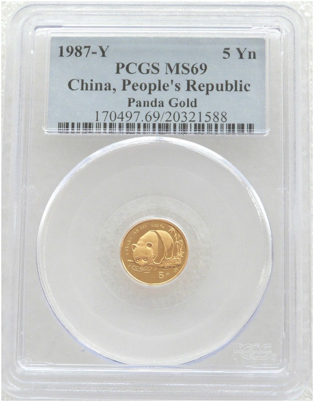 1987-Y China Panda 5 Yuan Gold 1/20oz Coin PCGS MS69 1987-Y China Panda 5 Yuan Gold 1/20oz Coin PCGS MS69