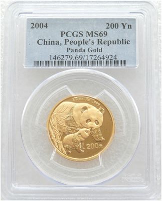 2004 China Panda 200 Yuan Gold 1/2oz Coin PCGS MS69