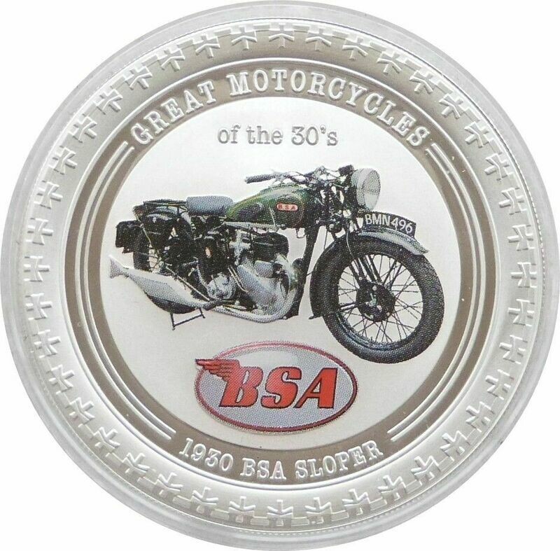 2007 Cook Islands Great Motorcycles BSA Sloper $2 Silver Proof 1oz Coin 2007 Cook Islands Great Motorcycles BSA Sloper $2 Silver Proof 1oz Coin
