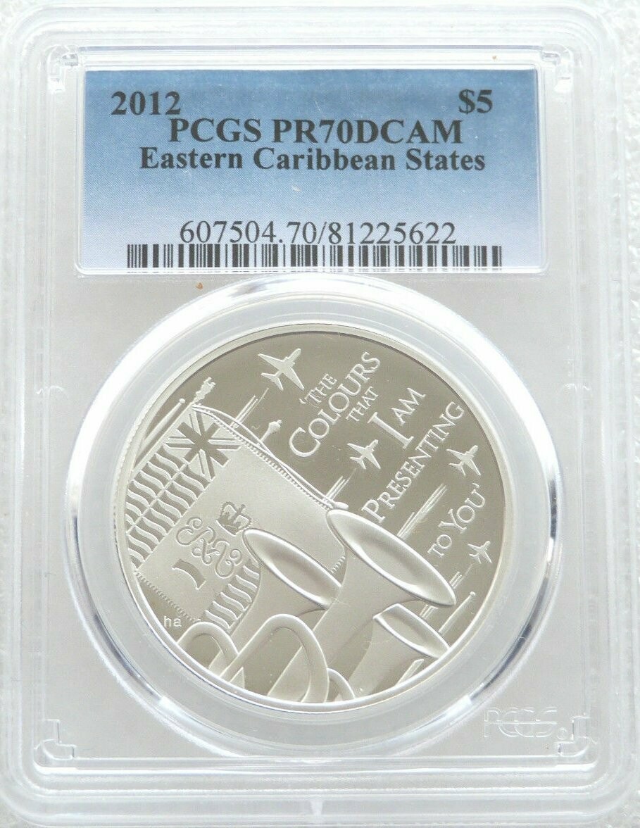 2012 ECB Diamond Jubilee Trooping the Colour $5 Silver Proof Coin PCGS PR70 DCAM 2012 ECB Diamond Jubilee Trooping the Colour $5 Silver Proof Coin PCGS PR70 DCAM