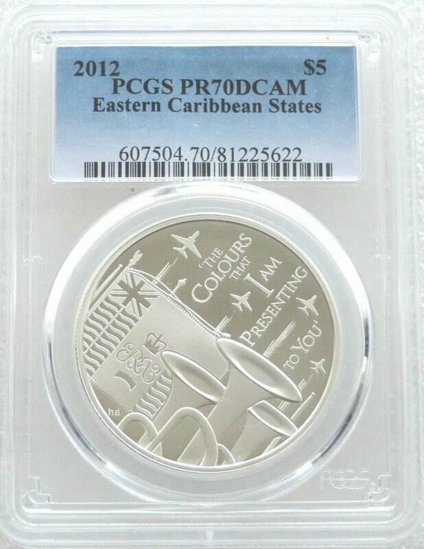 2012 ECB Diamond Jubilee Trooping the Colour $5 Silver Proof Coin PCGS PR70 DCAM 2012 ECB Diamond Jubilee Trooping the Colour $5 Silver Proof Coin PCGS PR70 DCAM