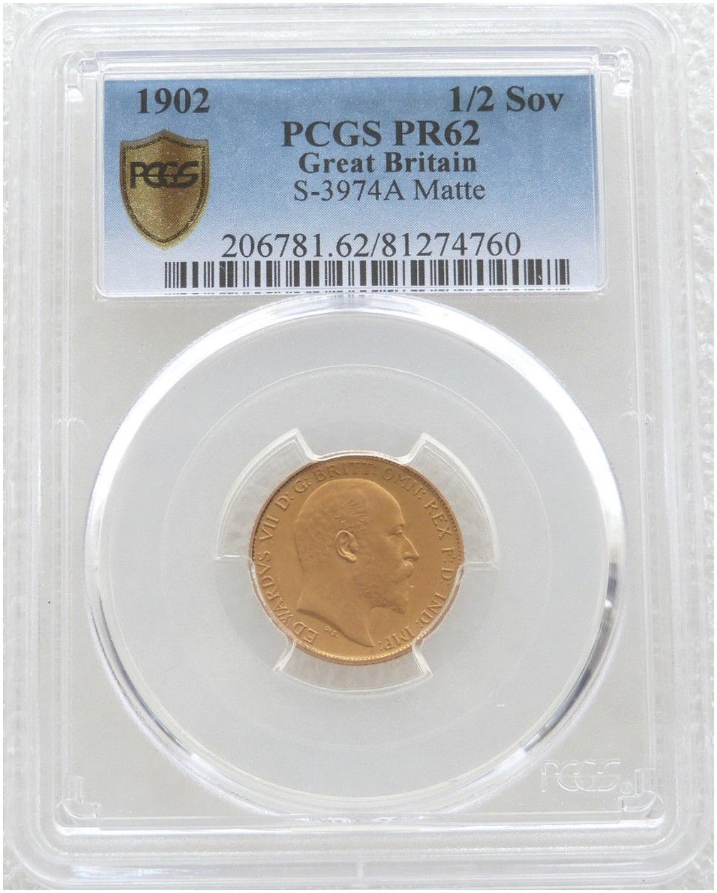 1902 Edward VII Coronation Half Sovereign Gold Matte Proof Coin PCGS PR62 1902 Edward VII Coronation Half Sovereign Gold Matte Proof Coin PCGS PR62