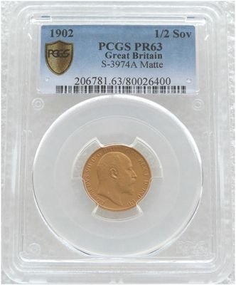 1902 Edward VII Coronation Half Sovereign Gold Matte Proof Coin PCGS PR63 1902 Edward VII Coronation Half Sovereign Gold Matte Proof Coin PCGS PR63