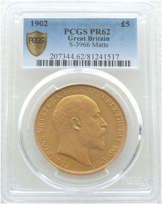 1902 Edward VII Coronation £5 Five Pound Sovereign Gold Matte Proof Coin PCGS PR62 1902 Edward VII Coronation £5 Five Pound Sovereign Gold Matte Proof Coin PCGS PR62