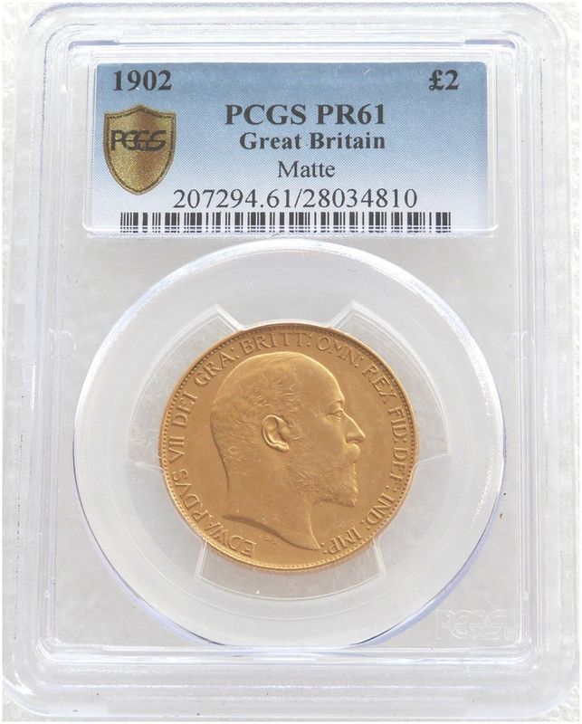 1902 Edward VII Coronation £2 Double Sovereign Gold Matte Proof Coin PCGS PR61 1902 Edward VII Coronation £2 Double Sovereign Gold Matte Proof Coin PCGS PR61