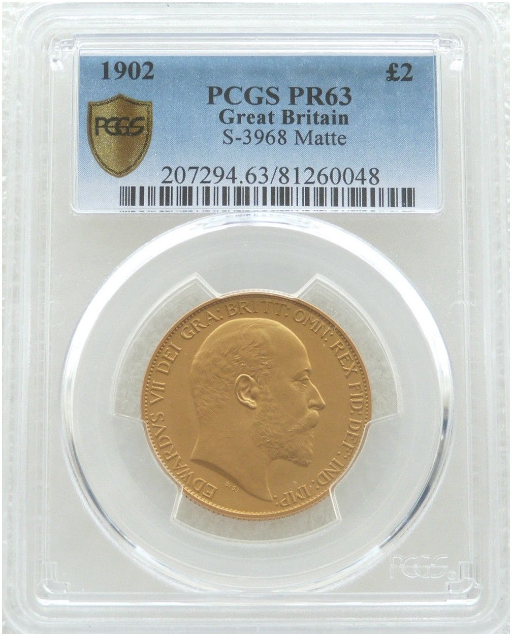 1902 Edward VII Coronation £2 Double Sovereign Gold Matte Proof Coin PCGS PR63 1902 Edward VII Coronation £2 Double Sovereign Gold Matte Proof Coin PCGS PR63