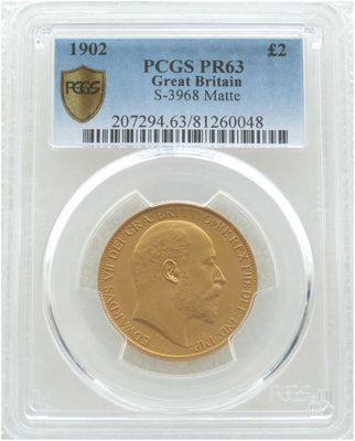 1902 Edward VII Coronation £2 Double Sovereign Gold Matte Proof Coin PCGS PR63 1902 Edward VII Coronation £2 Double Sovereign Gold Matte Proof Coin PCGS PR63