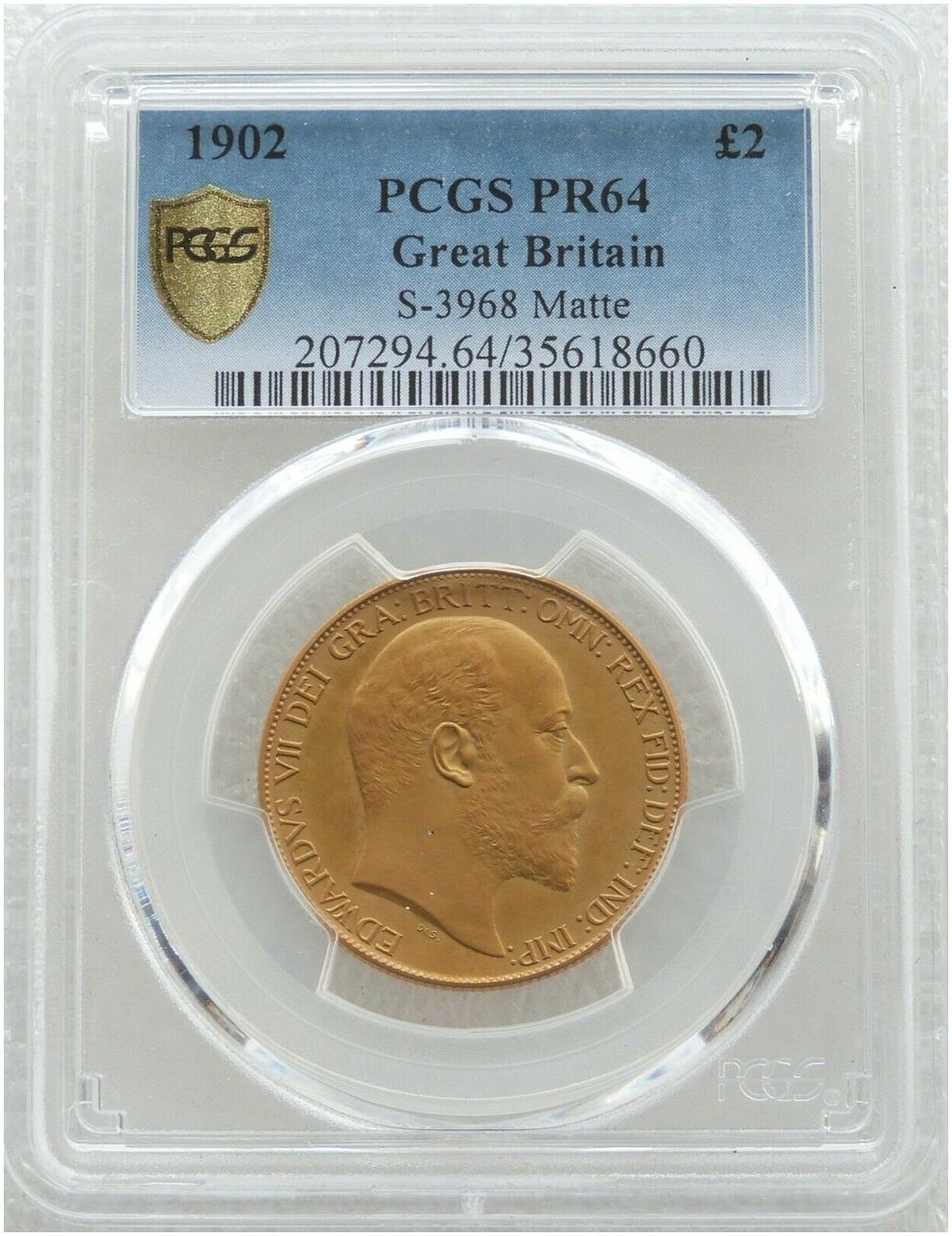 1902 Edward VII Coronation £2 Double Sovereign Gold Matte Proof Coin PCGS PR64 1902 Edward VII Coronation £2 Double Sovereign Gold Matte Proof Coin PCGS PR64