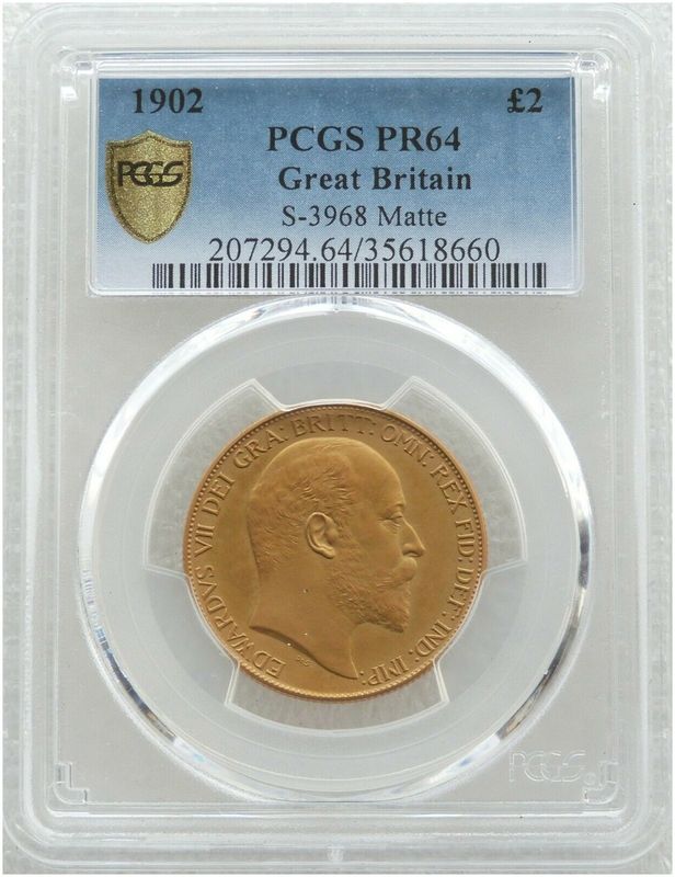 1902 Edward VII Coronation £2 Double Sovereign Gold Matte Proof Coin PCGS PR64 1902 Edward VII Coronation £2 Double Sovereign Gold Matte Proof Coin PCGS PR64