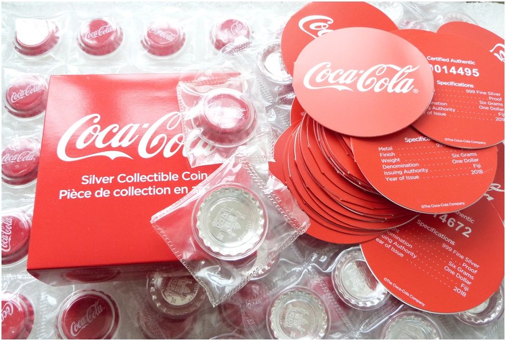 2018 Fiji Coca-Cola Coke Bottle Cap Colour $1 Silver Proof Coin Box Coa