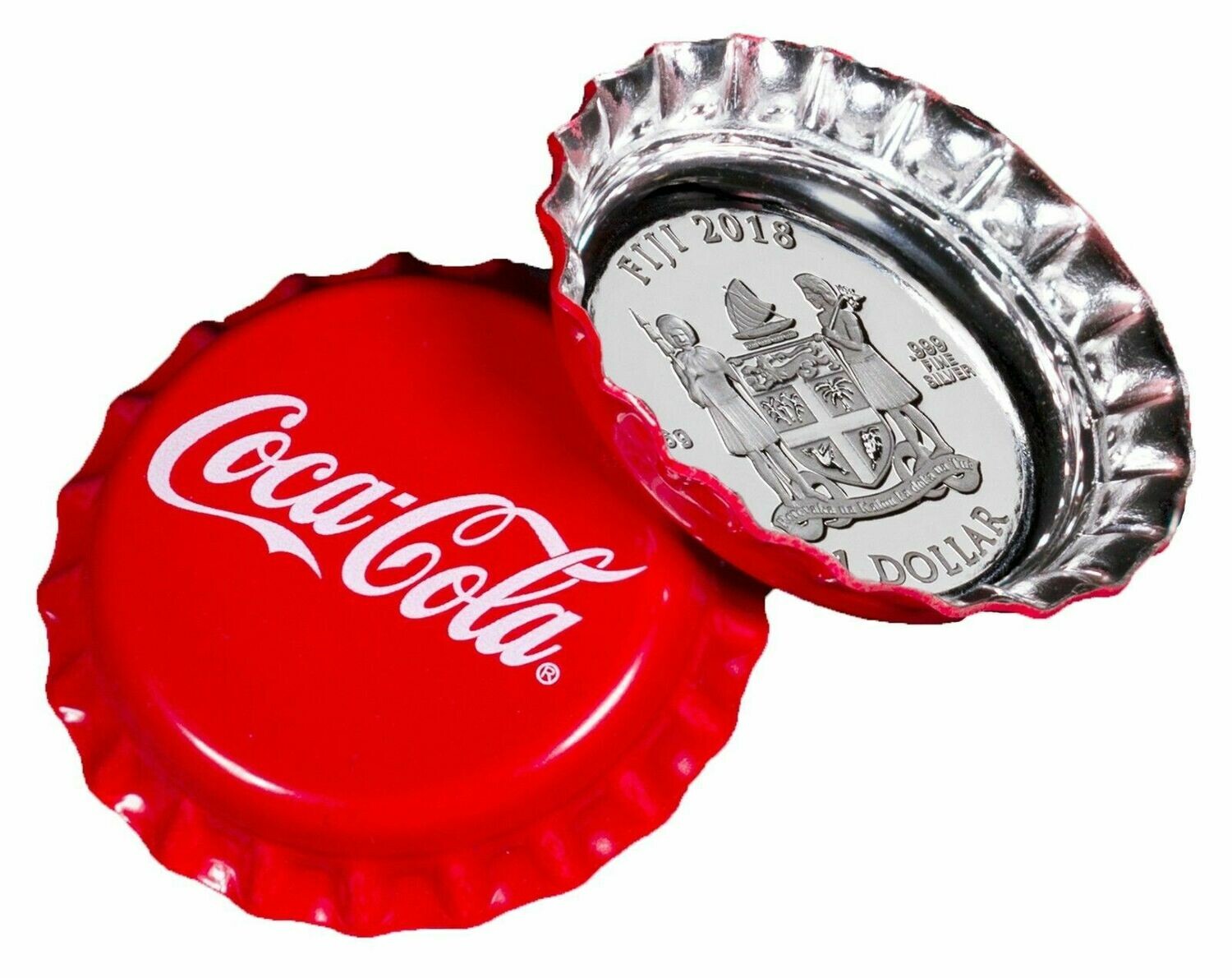 2018 Fiji Coca-Cola Coke Bottle Cap Colour $1 Silver Proof Coin Only