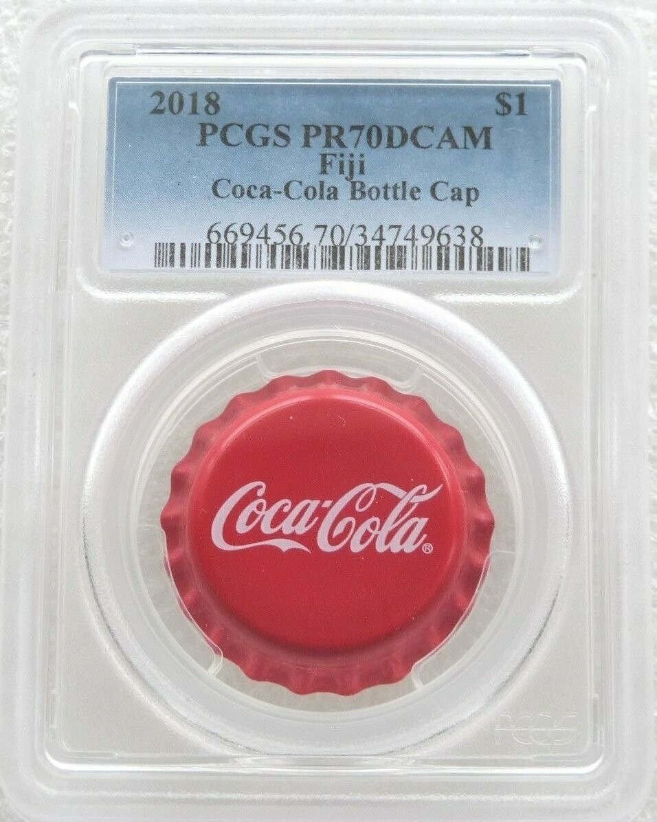 2018 Fiji Coca-Cola Coke Bottle Cap Colour $1 Silver Proof Coin PCGS PR70 DCAM