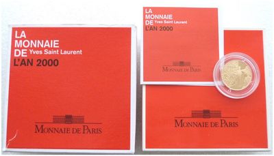 2000 France Millennium Yves Saint Laurent 50 Franc Gold Proof 1/4oz Coin Box Coa 2000 France Millennium Yves Saint Laurent 50 Franc Gold Proof 1/4oz Coin Box Coa