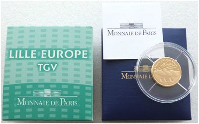 2010 France TGV Train Lille Europe 50 Euro Gold Proof 1/4oz Coin Box Coa 2010 France TGV Train Lille Europe 50 Euro Gold Proof 1/4oz Coin Box Coa