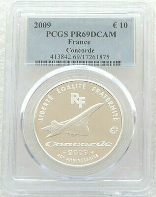 2009 France Concorde 10 Euro Silver Proof Coin PCGS PR69 DCAM 2009 France Concorde 10 Euro Silver Proof Coin PCGS PR69 DCAM