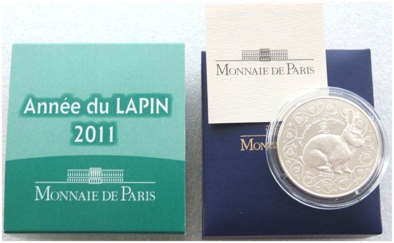 2011 France Lunar Rabbit 5 Euro Silver Coin Box Coa 2011 France Lunar Rabbit 5 Euro Silver Coin Box Coa