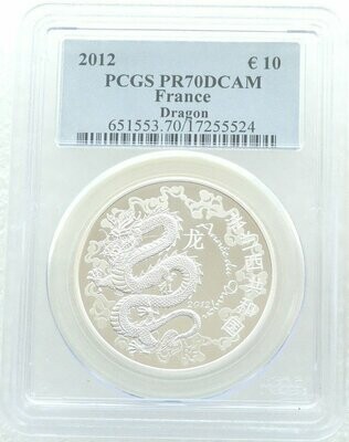 2012 France Lunar Dragon 10 Euro Silver Proof Coin PCGS PR70 DCAM 2012 France Lunar Dragon 10 Euro Silver Proof Coin PCGS PR70 DCAM