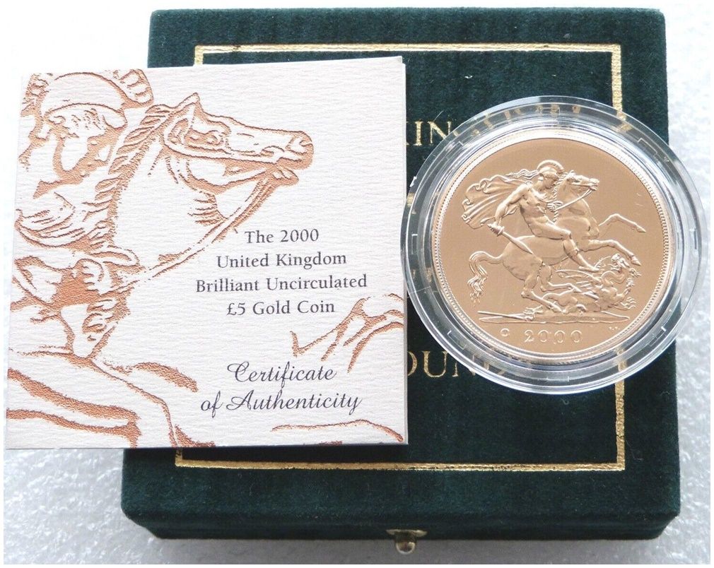 2000-U St George and the Dragon £5 Five Pound Sovereign Gold Coin Box Coa