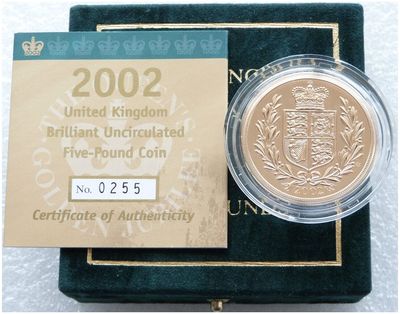2002 Golden Jubilee £5 Five Pound Sovereign Gold Coin Box Coa