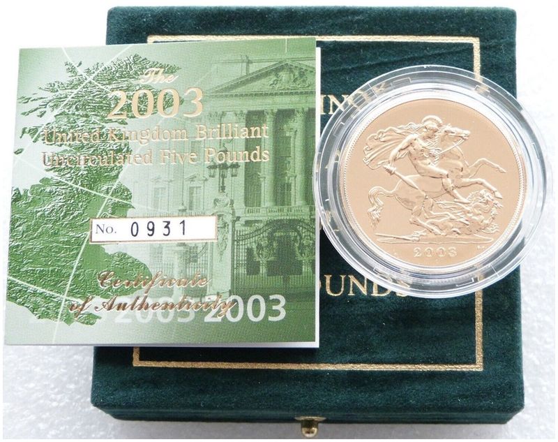 2003 St George and the Dragon £5 Five Pound Sovereign Gold Coin Box Coa