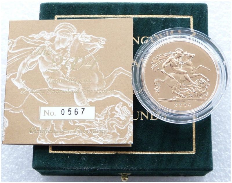 2004 St George and the Dragon £5 Five Pound Sovereign Gold Coin Box Coa