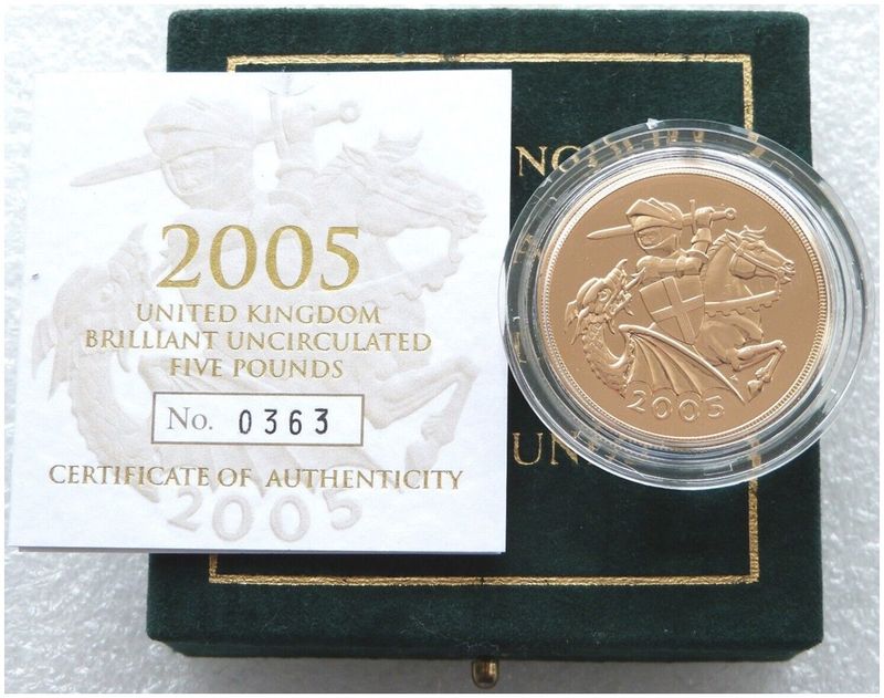2005 St George and the Dragon £5 Five Pound Sovereign Gold Coin Box Coa - Timothy Noad