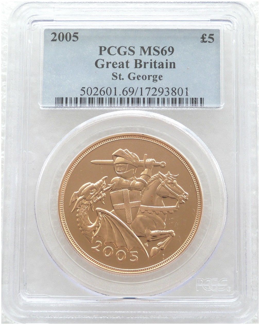 2005 St George and the Dragon £5 Five Pound Sovereign Gold Coin PCGS MS69 - Timothy Noad