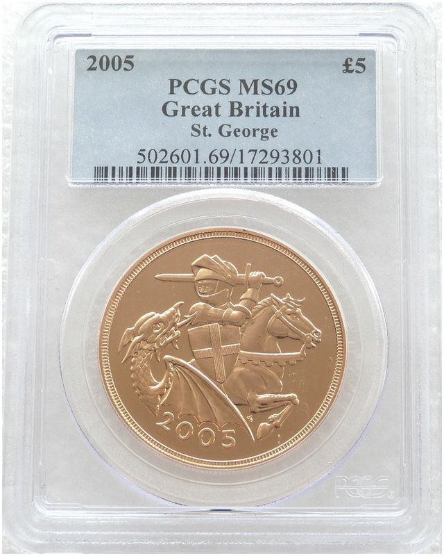 2005 St George and the Dragon £5 Five Pound Sovereign Gold Coin PCGS MS69 - Timothy Noad