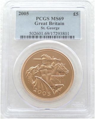 2005 St George and the Dragon £5 Five Pound Sovereign Gold Coin PCGS MS69 - Timothy Noad