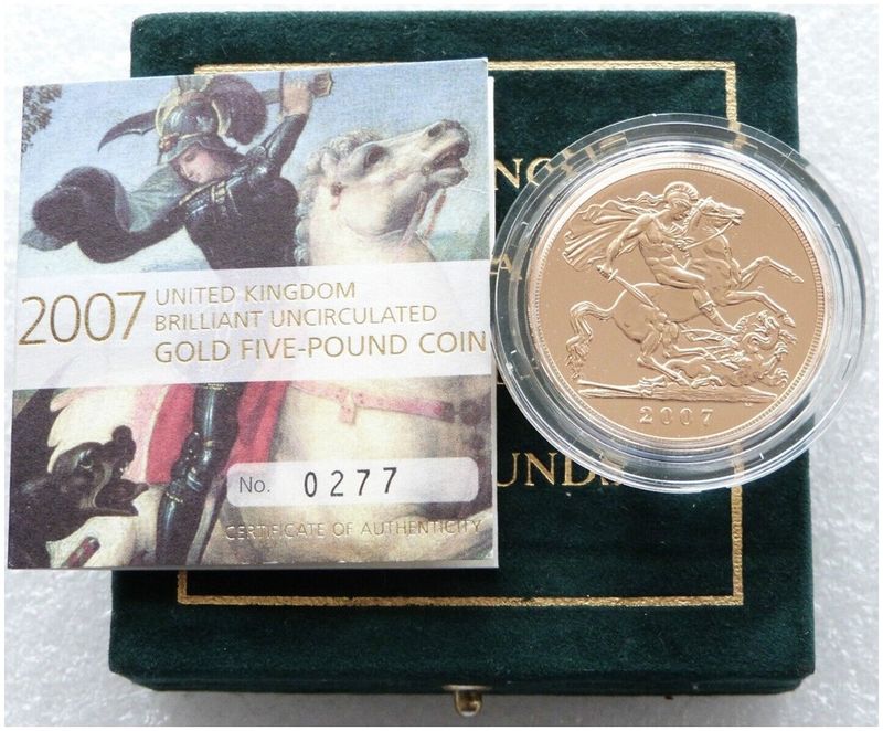 2007 St George and the Dragon £5 Five Pound Sovereign Gold Coin Box Coa