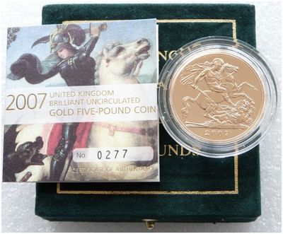 2007 St George and the Dragon £5 Five Pound Sovereign Gold Coin Box Coa 2007 St George and the Dragon £5 Five Pound Sovereign Gold Coin Box Coa