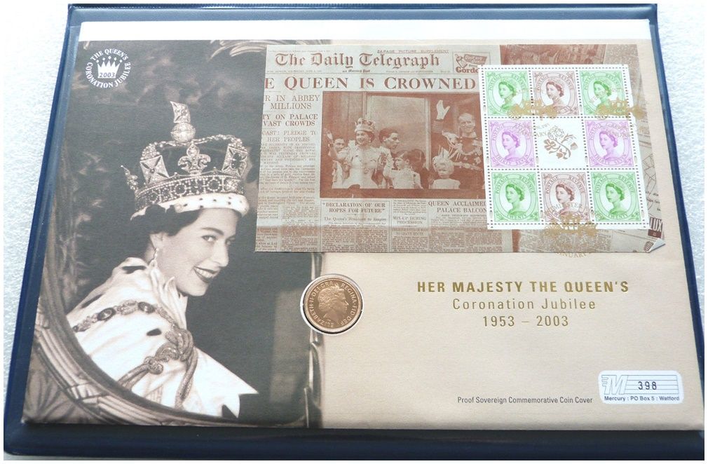 2003 Coronation Jubilee Full Sovereign Gold Proof Coin First Day Cover