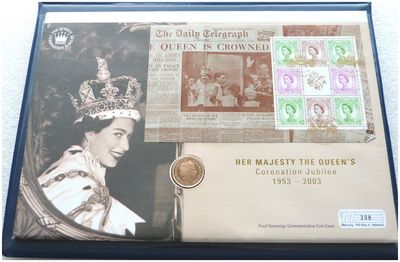 2003 Coronation Jubilee Full Sovereign Gold Proof Coin First Day Cover