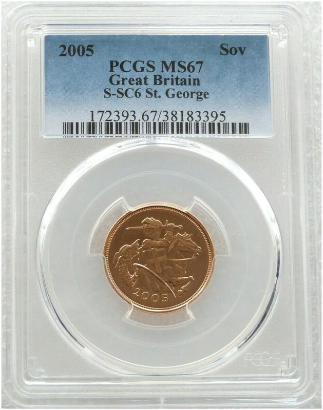 2005 St George and the Dragon Full Sovereign Gold Coin PCGS MS67 - Timothy Noad